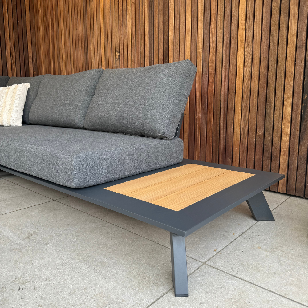 Fermo/Mida hoek loungeset 5 personen | aluminium + teakhout | met vuurtafel | 3-delig - 277x277cm
