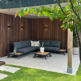 Fermo/Mida hoek loungeset 5 personen | aluminium + teakhout | met vuurtafel | 3-delig - 277x277cm