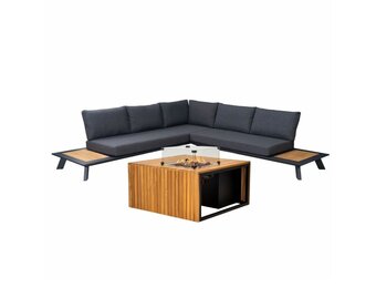 Fermo/Mida hoek loungeset 5 personen | aluminium + teakhout | met vuurtafel | 3-delig - 277x277cm