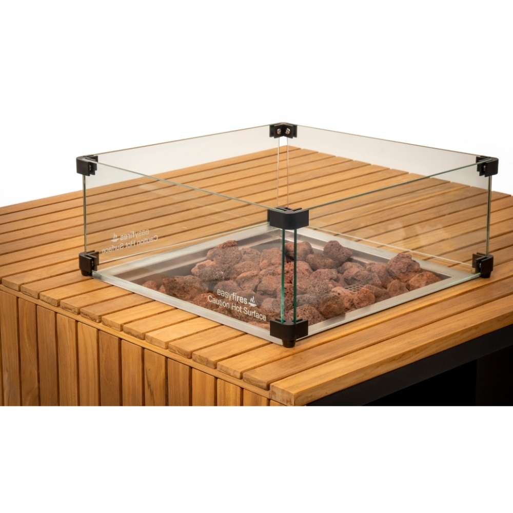 Fermo/Mida hoek loungeset 5 personen | aluminium + teakhout | met vuurtafel | 3-delig - 277x277cm