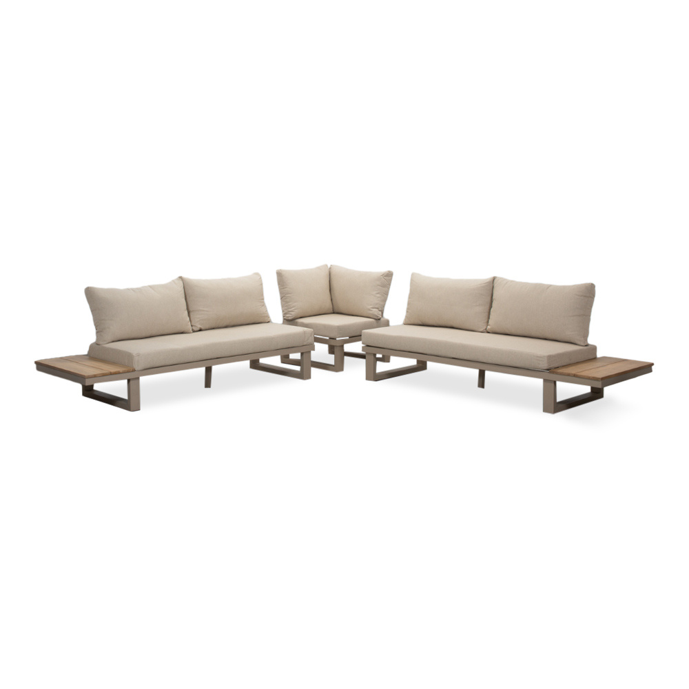 Canyon/Mida hoek loungeset met vuurtafel 5 personen | aluminium + hardhout | beige | 4-delig - 288x288cm