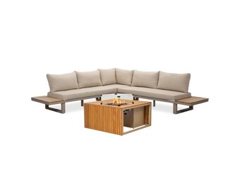 Canyon/Mida hoek loungeset met vuurtafel 5 personen | aluminium + hardhout | beige | 4-delig - 288x288cm