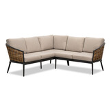 Lucca/Mida hoek loungeset met vuurtafel 4 personen | wicker + aluminium | zand | 3-delig - 196x196cm