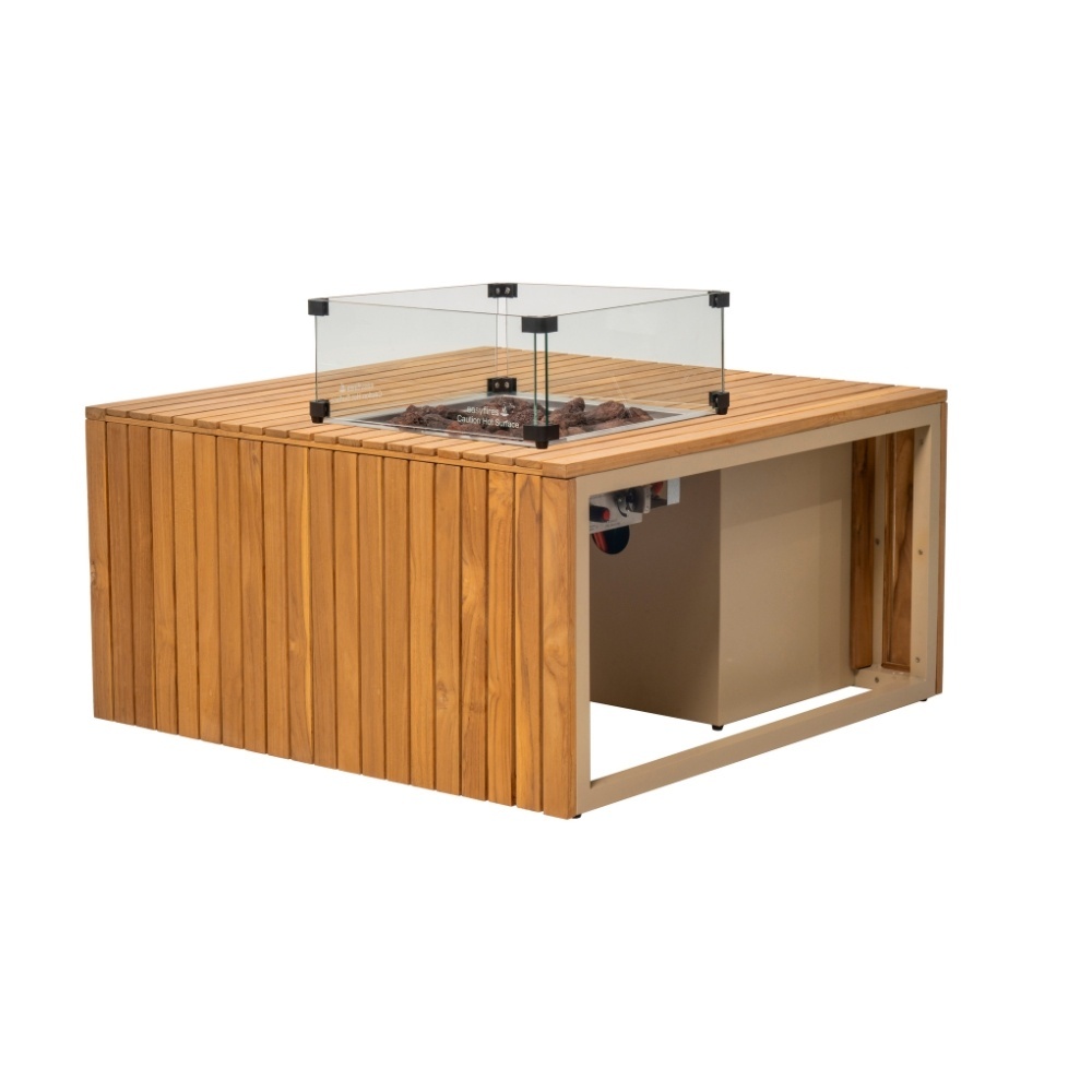 Lucca/Mida hoek loungeset met vuurtafel 4 personen | wicker + aluminium | zand | 3-delig - 196x196cm