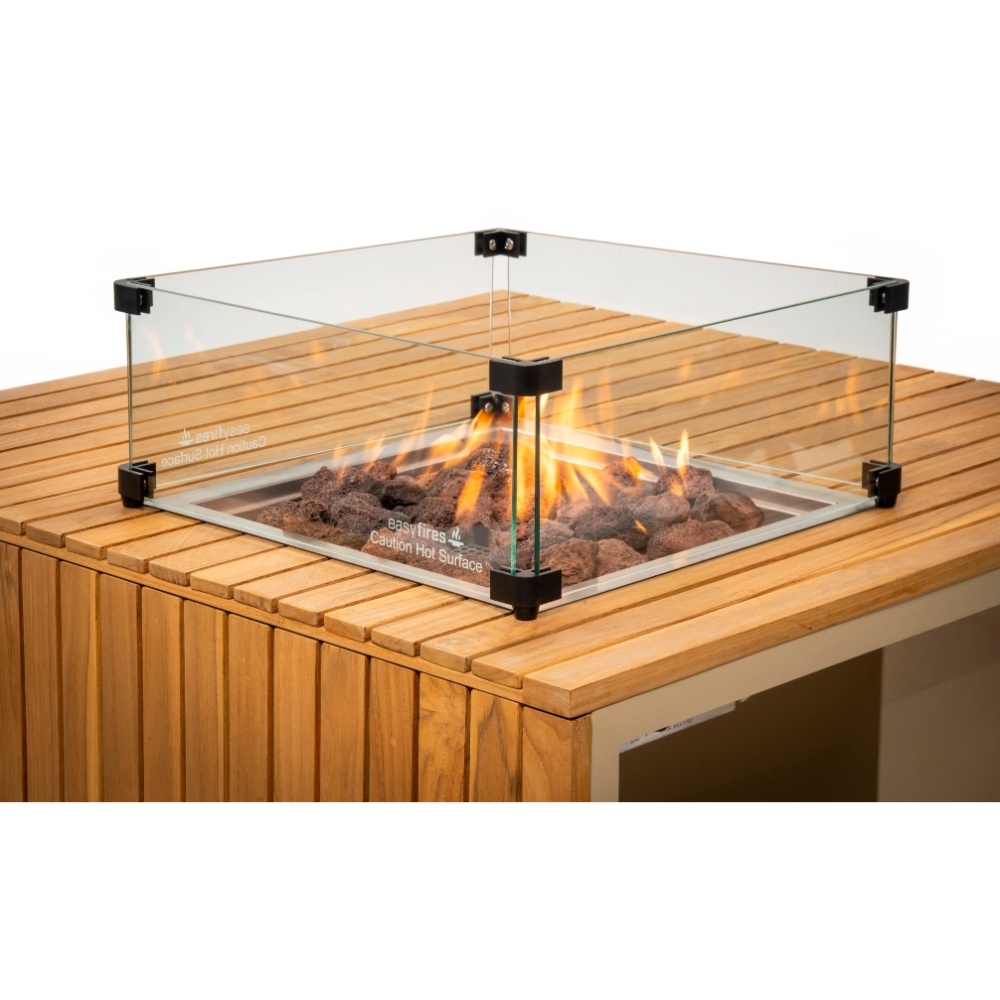 Lucca/Mida hoek loungeset met vuurtafel 4 personen | wicker + aluminium | zand | 3-delig - 196x196cm