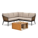 Lucca/Mida hoek loungeset met vuurtafel 4 personen | wicker + aluminium | zand | 3-delig - 196x196cm