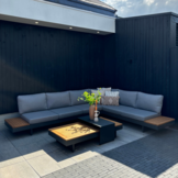 Barbados/Mida hoek loungeset met vuurtafel 6 personen | aluminium + teakhout | antraciet | 5-delig - 323x245cm