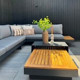 Barbados/Mida hoek loungeset met vuurtafel 6 personen | aluminium + teakhout | antraciet | 5-delig - 323x245cm