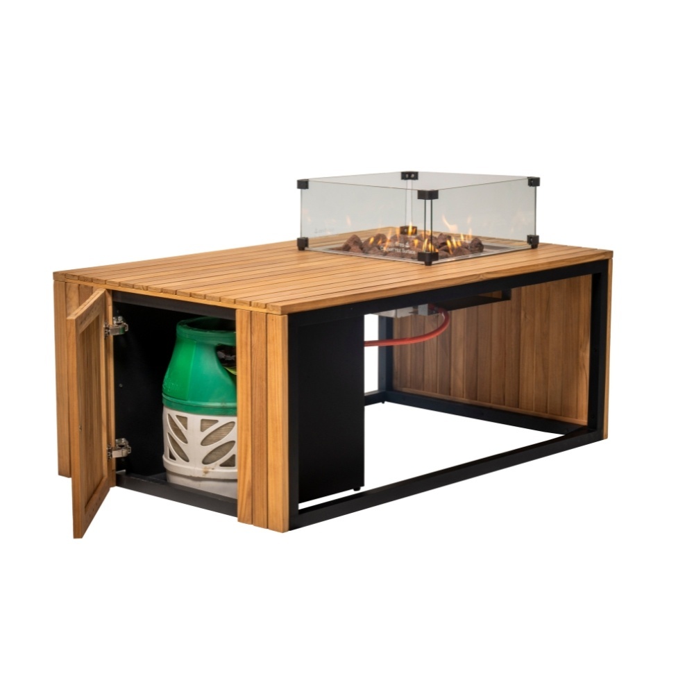 Barbados/Mida hoek loungeset met vuurtafel 6 personen | aluminium + teakhout | antraciet | 5-delig - 323x245cm