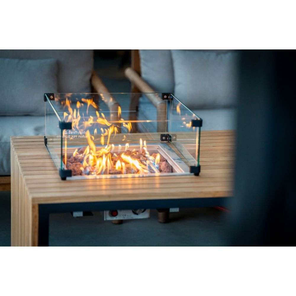 Barbados/Mida hoek loungeset met vuurtafel 6 personen | aluminium + teakhout | antraciet | 5-delig - 323x245cm