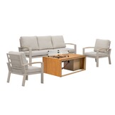 Seattle/Mida stoel-bank loungeset met vuurtafel 4 personen | aluminium + polywood | beige | 4-delig