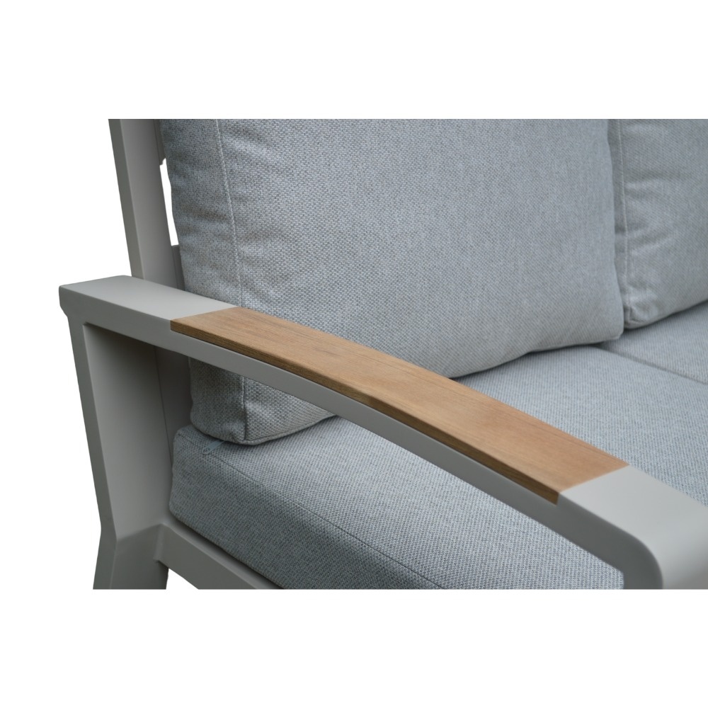 Seattle/Mida stoel-bank loungeset met vuurtafel 4 personen | aluminium + polywood | beige | 4-delig