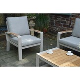 Seattle/Mida stoel-bank loungeset met vuurtafel 4 personen | aluminium + polywood | beige | 4-delig