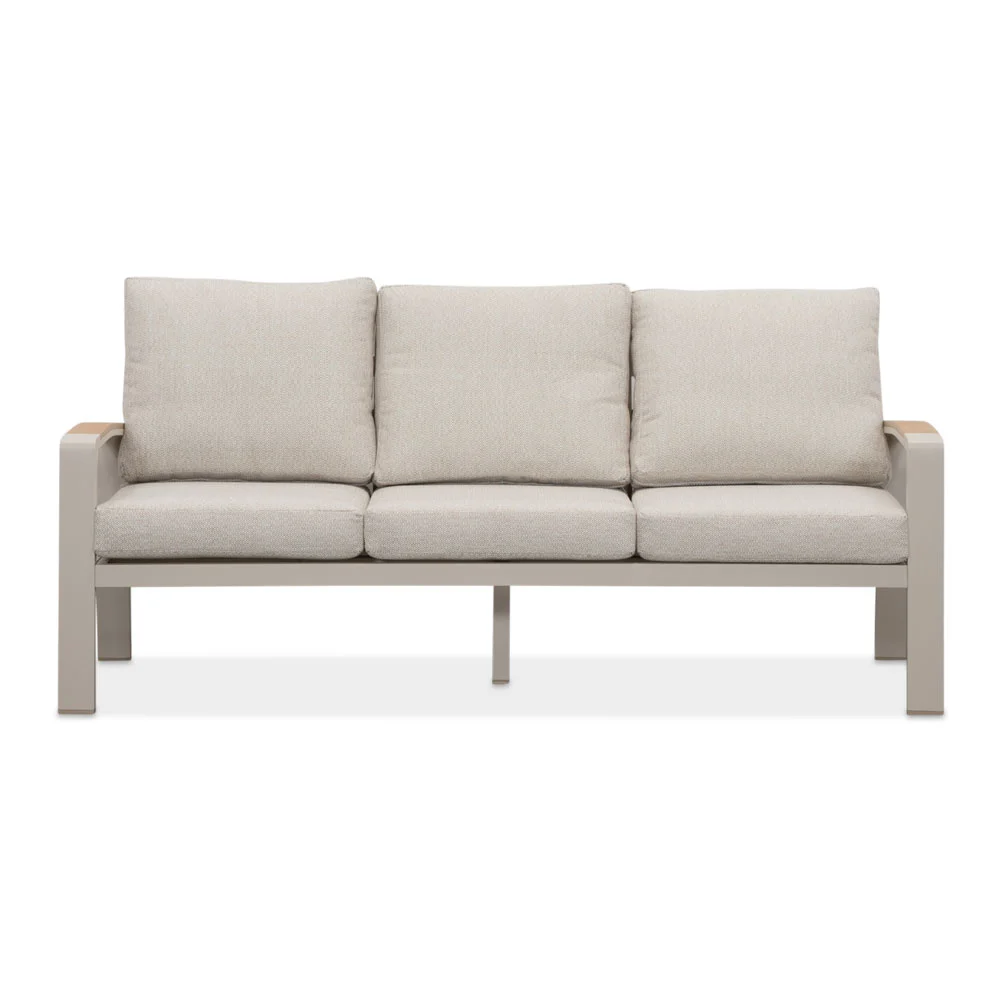 Seattle/Mida stoel-bank loungeset met vuurtafel 4 personen | aluminium + polywood | beige | 4-delig