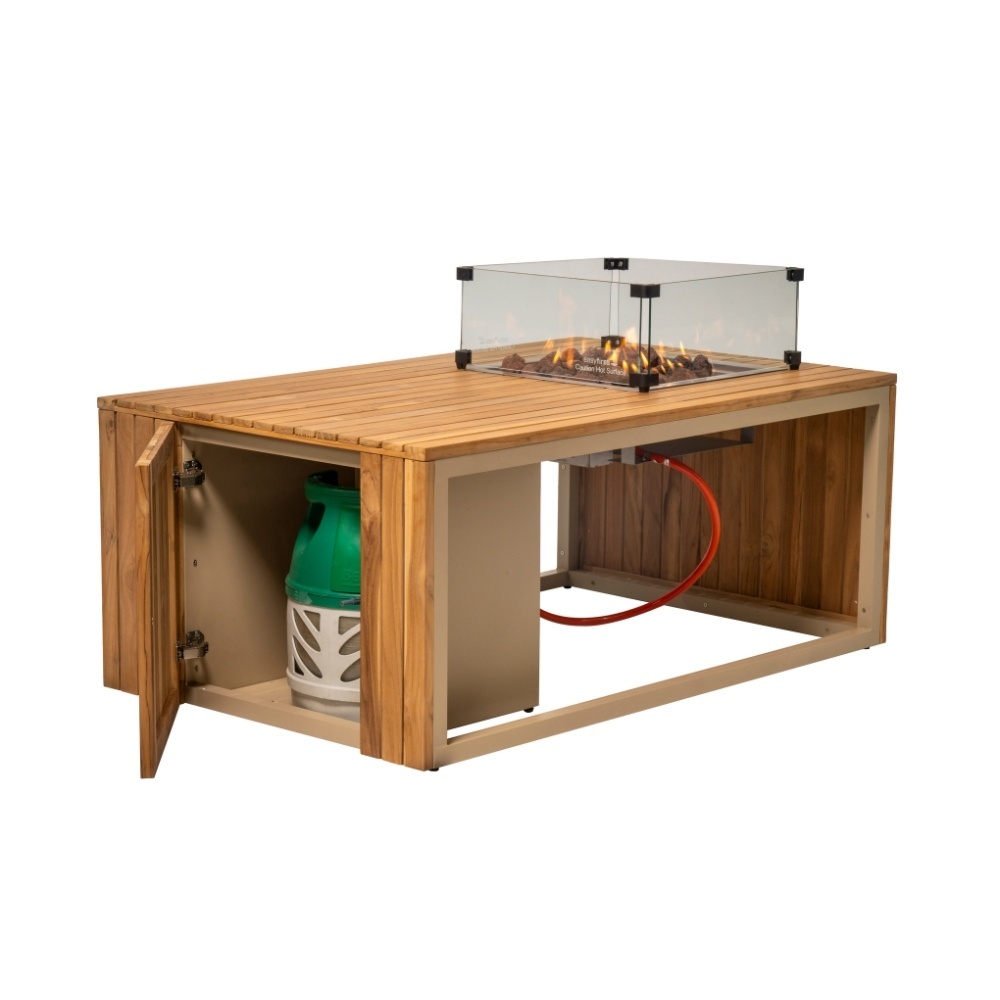 Seattle/Mida stoel-bank loungeset met vuurtafel 4 personen | aluminium + polywood | beige | 4-delig