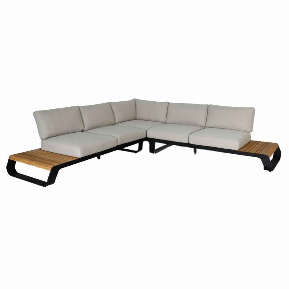 Palm Springs/Mida hoek loungeset 5 personen | aluminium + hardhout | met vuurtafel | 4-delig - 267x267cm