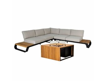 Palm Springs/Mida hoek loungeset 5 personen | aluminium + hardhout | met vuurtafel | 4-delig - 267x267cm