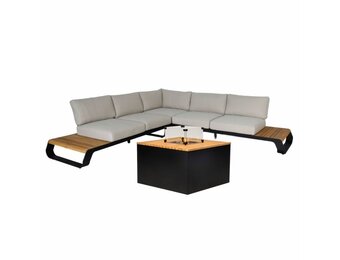 Palm Springs/Cube hoek loungeset 5 personen | aluminium + hardhout | met vuurtafel | 4-delig - 267x267cm