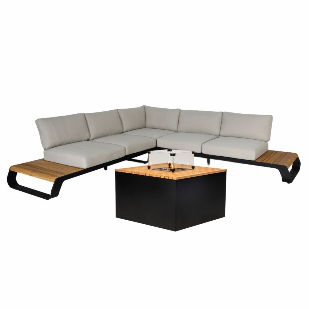 Palm Springs/Cube hoek loungeset 5 personen | aluminium + hardhout | met vuurtafel | 4-delig - 267x267cm afbeelding