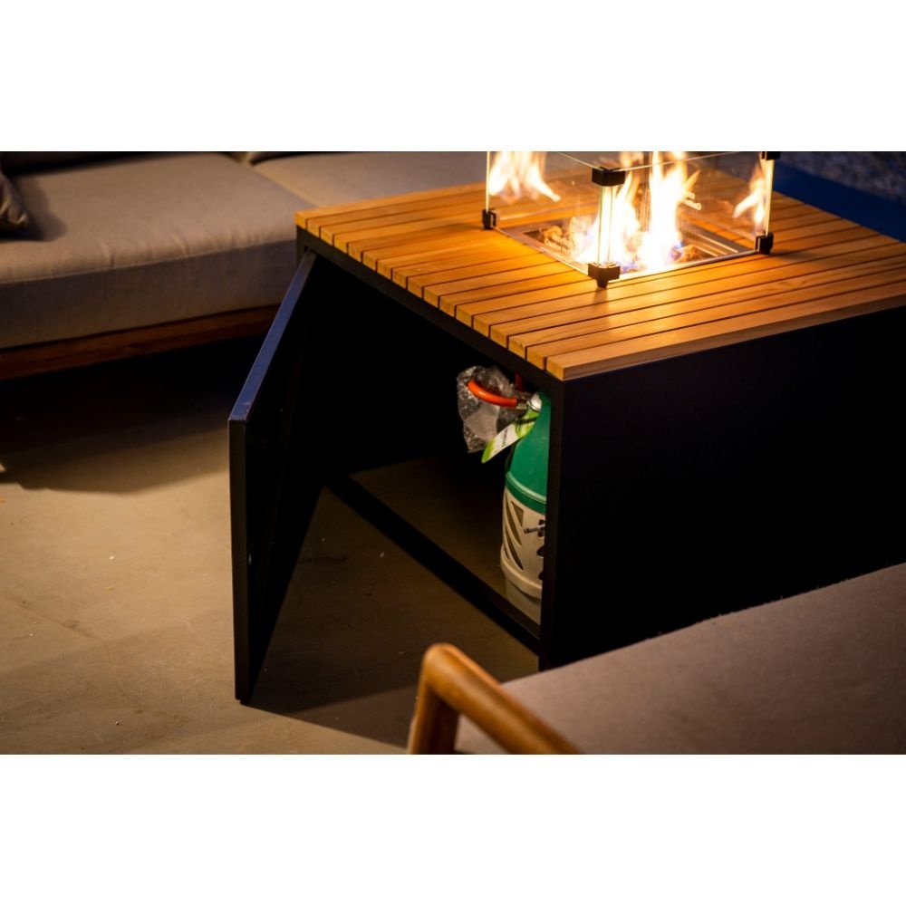 Palm Springs/Cube hoek loungeset 5 personen | aluminium + hardhout | met vuurtafel | 4-delig - 267x267cm