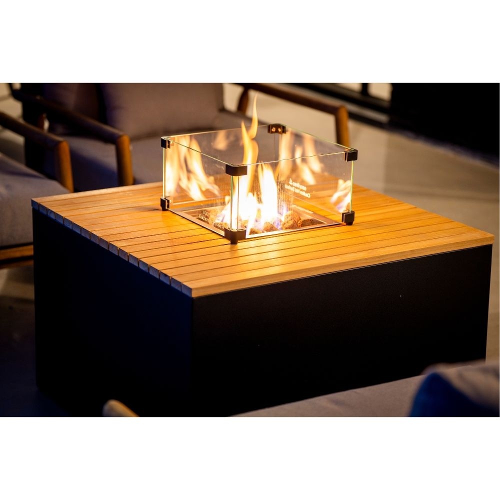 Palm Springs/Cube hoek loungeset 5 personen | aluminium + hardhout | met vuurtafel | 4-delig - 267x267cm