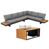Barbados/Mida hoek loungeset met vuurtafel 6 personen | aluminium + teakhout | antraciet | 5-delig - 323x245cm