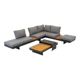 Barbados hoek loungeset 6 personen | aluminium + teakhout | Natural Teak | 5-delig - 323x245cm