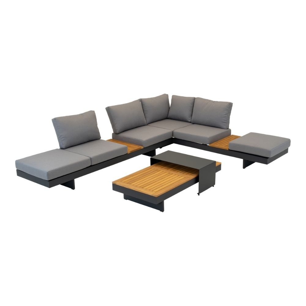 Barbados hoek loungeset incl. tafel 6 personen | aluminium + teakhout | Natural Teak | 5-delig - 323x245cm
