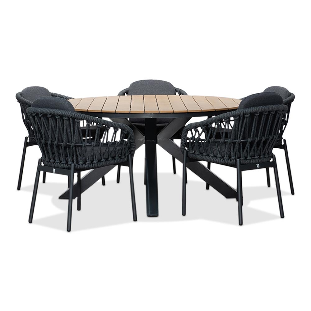 Arezzo/Kos antraciet dining tuinset | 5 personen | polywood + touw | 150cm rond
