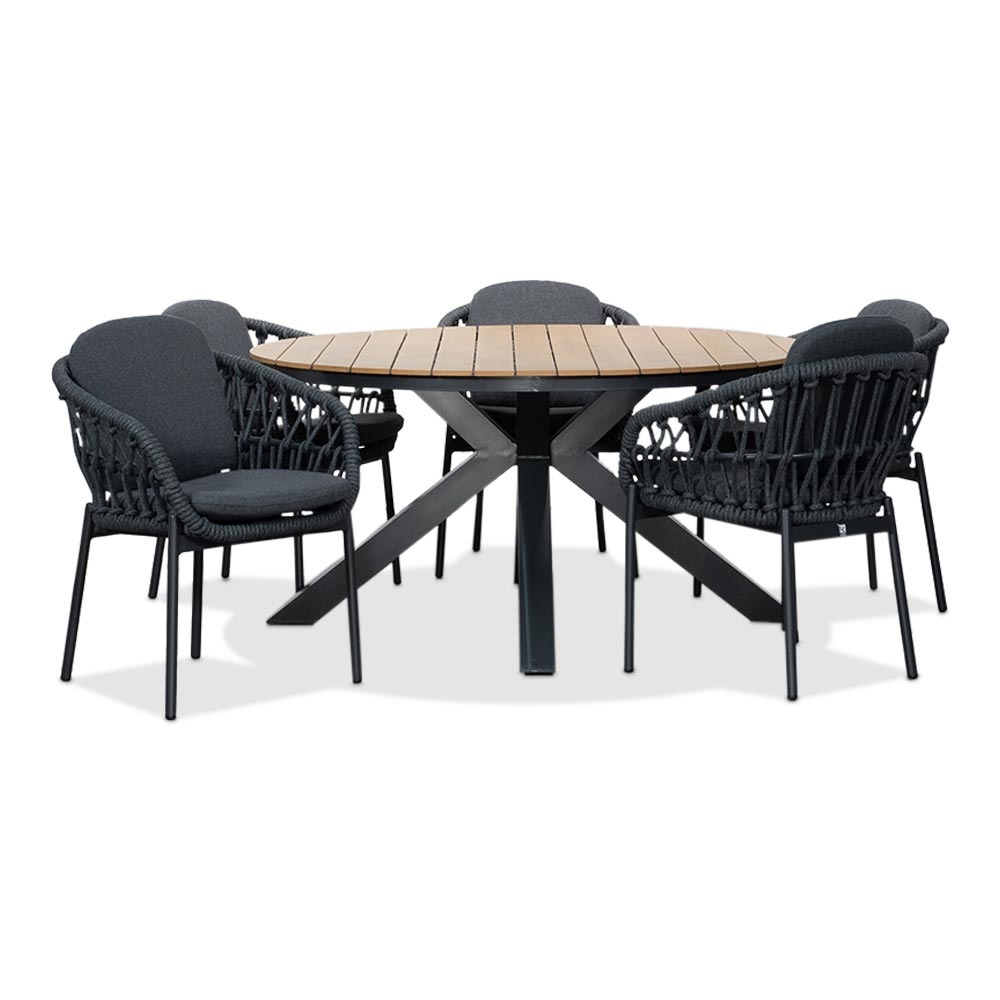Arezzo/Kos antraciet dining tuinset | 5 personen | polywood + touw | 150cm rond