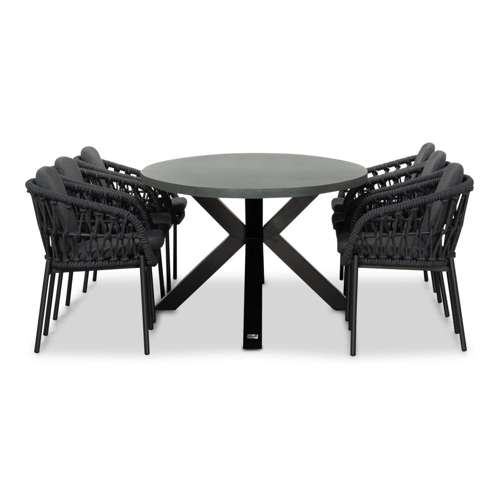 Stockholm/Kos antraciet dining tuinset 7-delig | betonlook + touw | 240cm