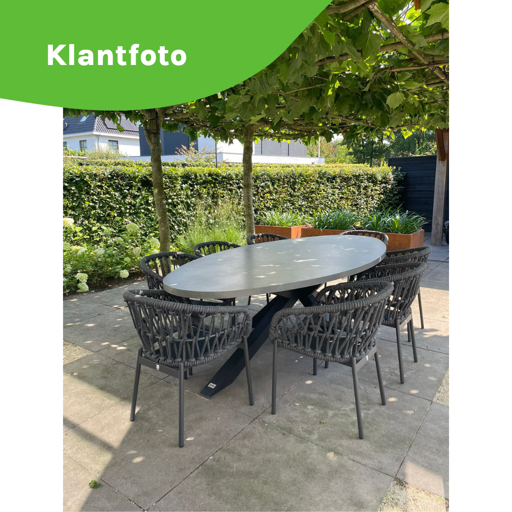 Stockholm/Kos antraciet dining tuinset 9-delig | betonlook + touw | 280cm