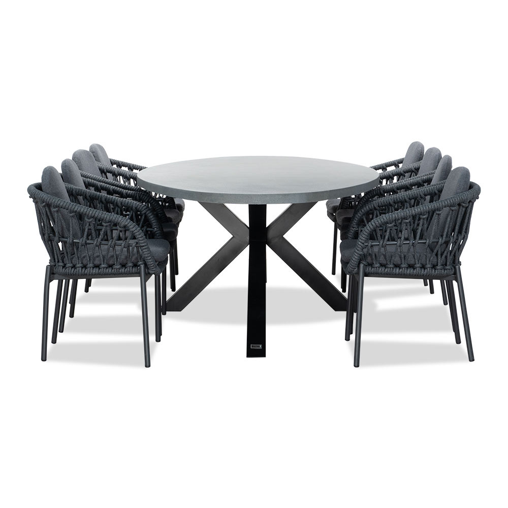 Stockholm/Kos antraciet dining tuinset 9-delig | betonlook + touw | 280cm