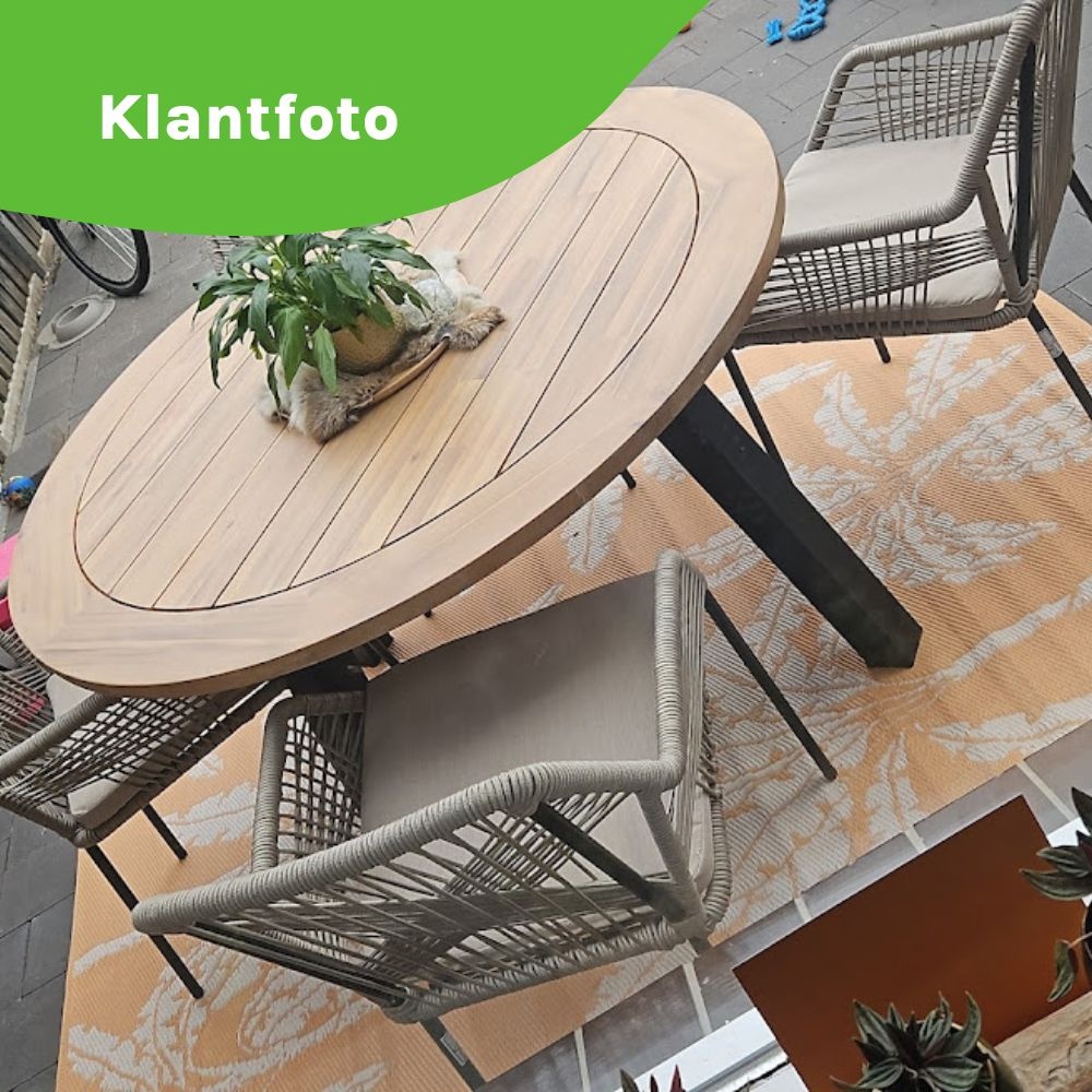 Cork dining tuintafel 4 personen | hardhout + staal | teaklook | Ø130cm rond