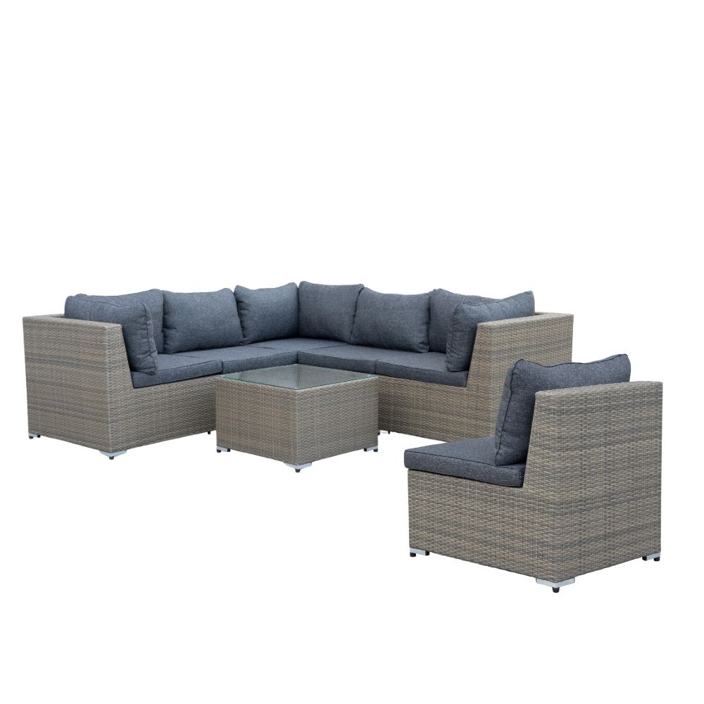 Ontario hoek loungeset met tussenmodule 7 personen | wicker | Ash Grey | 5-delig - 290x234cm
