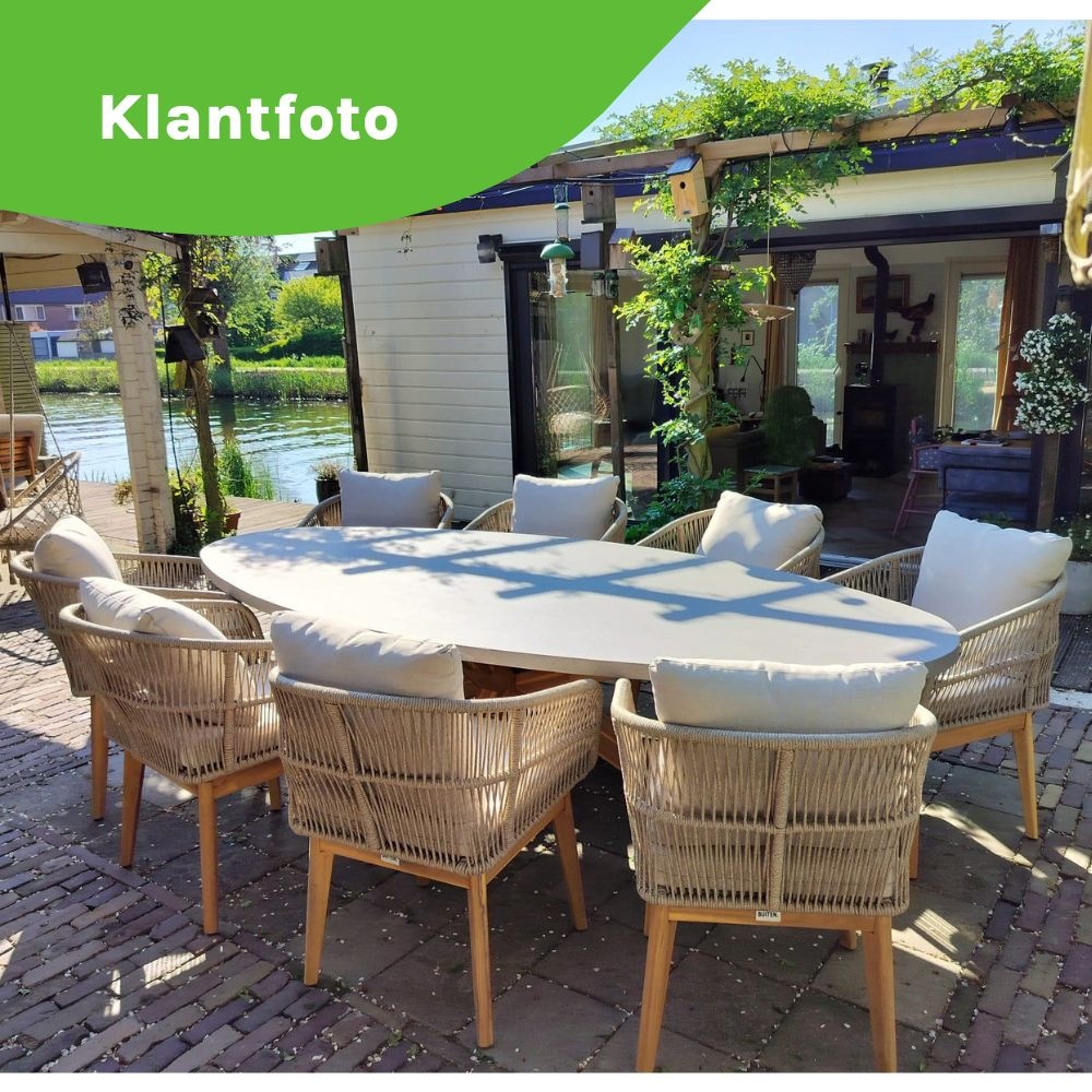Livorno/Rochefort zand dining tuinset 9-delig | betonlook + touw | 280cm
