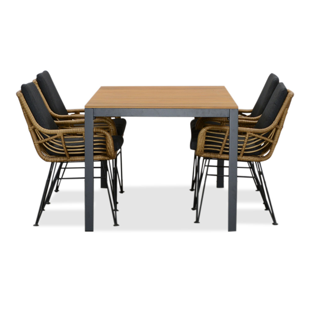 Delta/Carlos antraciet dining tuinset 5-delig | teakhout + wicker | 160cm
