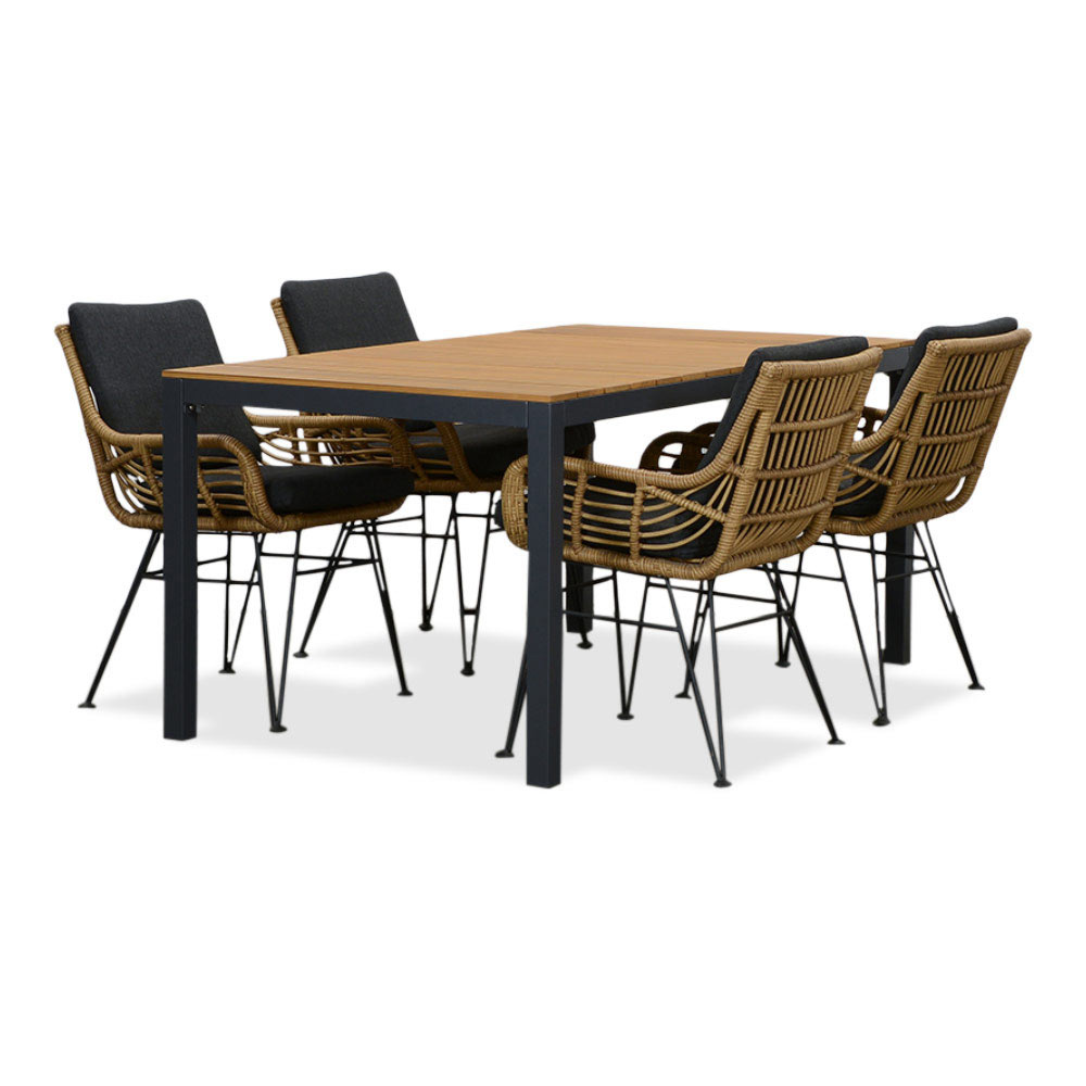 Delta/Carlos antraciet dining tuinset | 4 personen | teakhout + wicker | 160cm