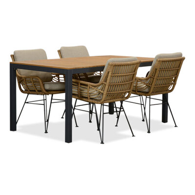 Delta/Carlos taupe dining tuinset | 4 personen | teakhout + wicker | 160cm