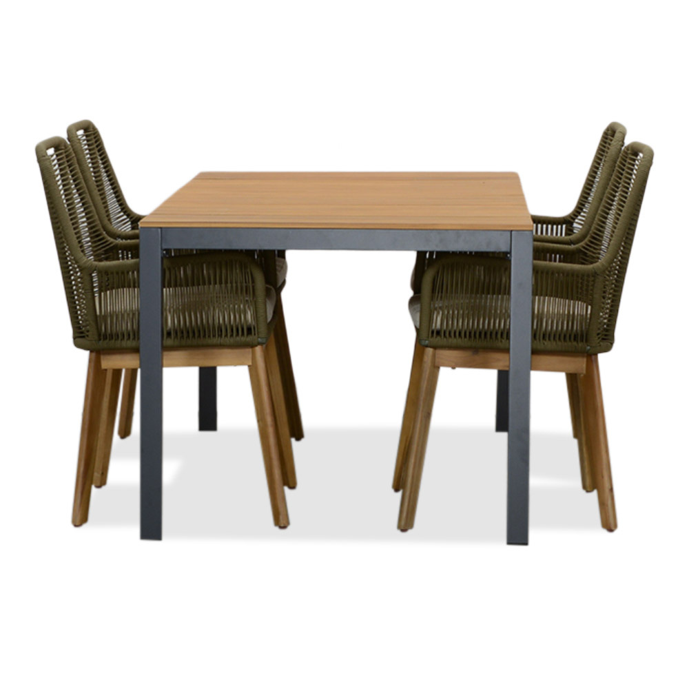 Delta/Padua olijfgroen dining tuinset 5-delig | teakhout + touw | 160cm