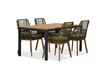 Delta/Padua olijfgroen dining tuinset | 4 personen | teakhout + touw | 160cm