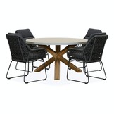 Nancy/Valencia Lava Grey dining tuinset | 4 personen | betonlook + touw | 135cm rond