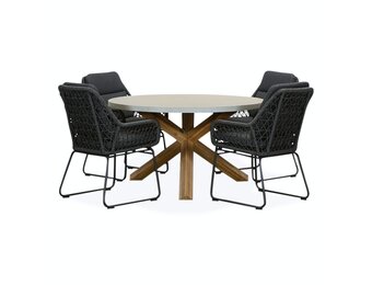 Nancy/Valencia Lava Grey dining tuinset | 4 personen | betonlook + touw | 135cm rond