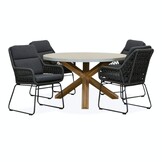 Nancy/Valencia Lava Grey dining tuinset | 4 personen | betonlook + touw | 135cm rond