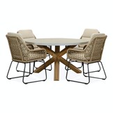 Nancy/Valencia Sahara Dust dining tuinset | 4 personen | betonlook + touw | 135cm rond
