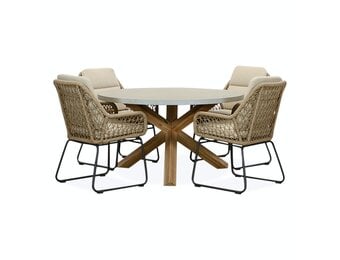 Nancy/Valencia Sahara Dust dining tuinset | 4 personen | betonlook + touw | 135cm rond