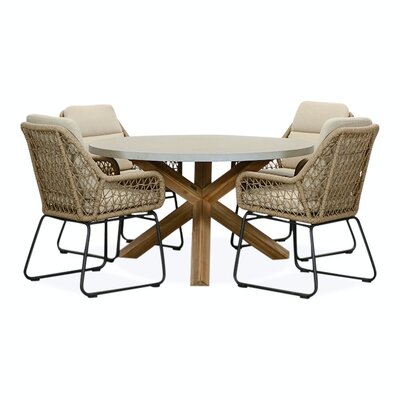 Nancy/Valencia Sahara Dust dining tuinset | 4 personen | betonlook + touw | 135cm rond