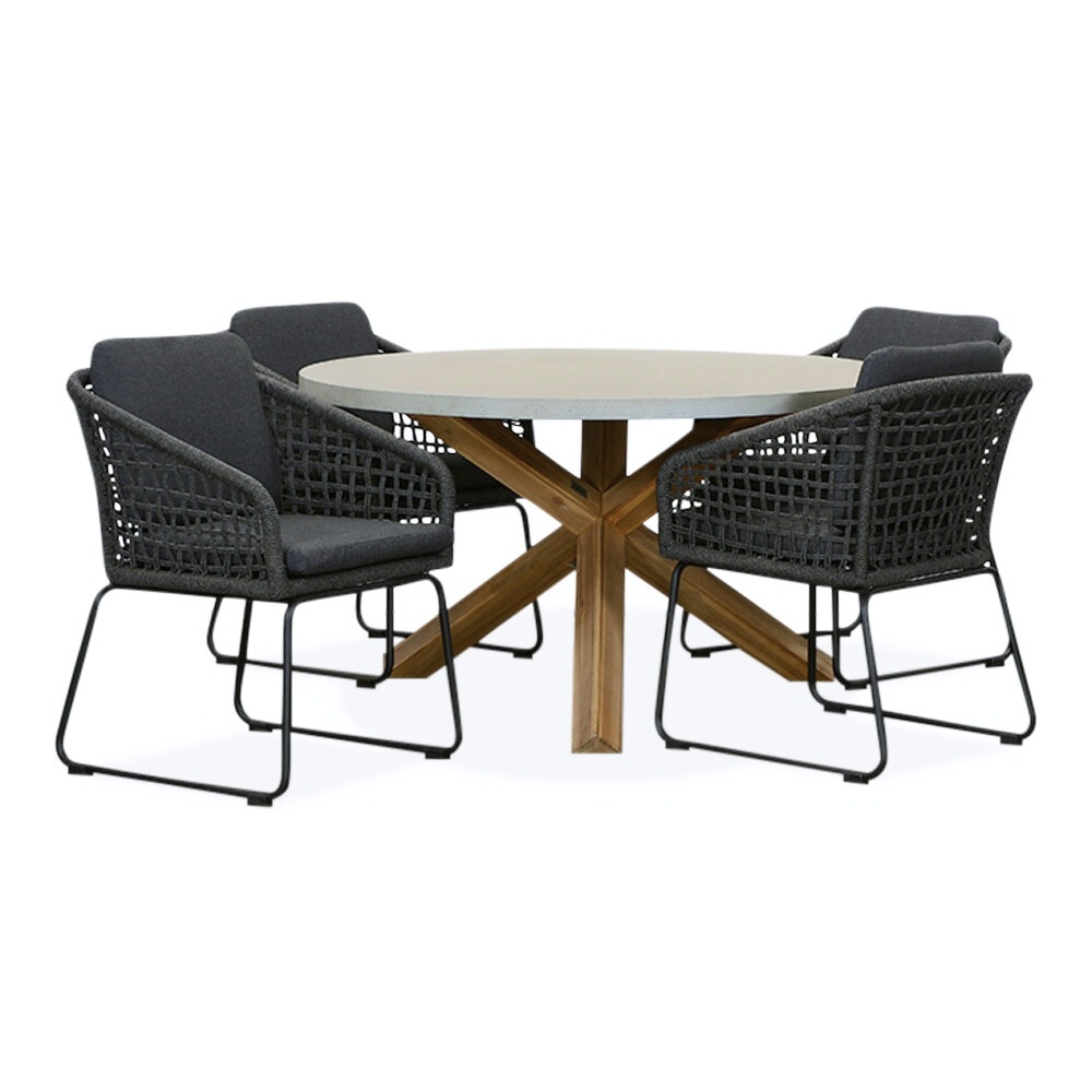 Nancy/Tulum Lava Grey dining tuinset 5-delig | betonlook + touw | 135cm rond