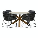Nancy/Tulum Lava Grey dining tuinset | 4 personen | betonlook + touw | 135cm rond