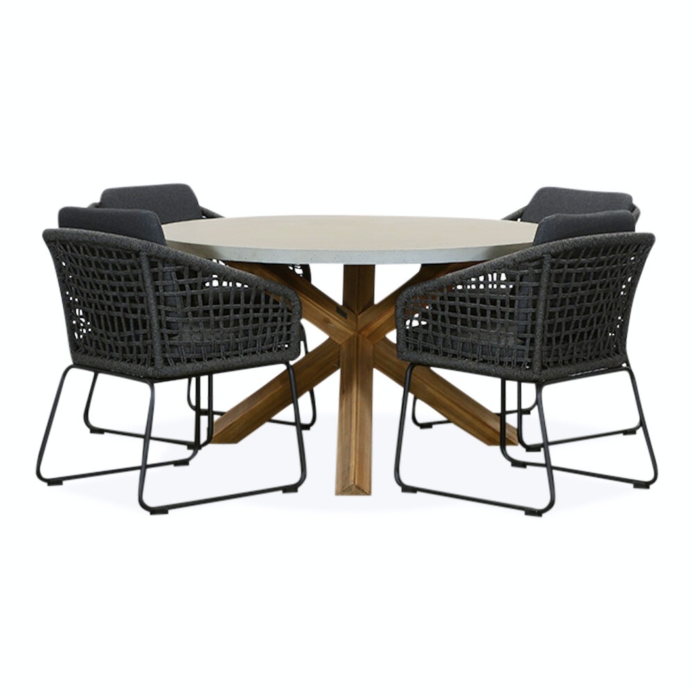 Nancy/Tulum Lava Grey dining tuinset | 4 personen | betonlook + touw | 135cm rond afbeelding